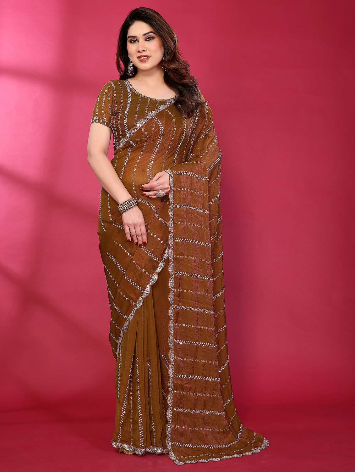 women solid with work embroidered saree with blouse - 22463551 -  Standard Image - 2