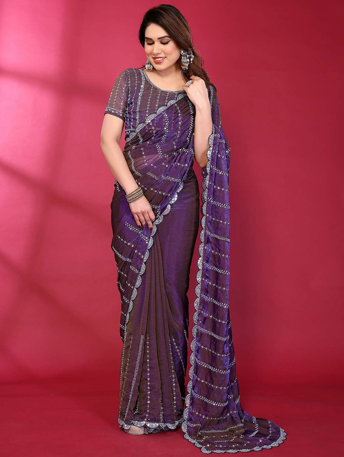 women solid with work embroidered saree with blouse - 22463555 -  Standard Image - 2