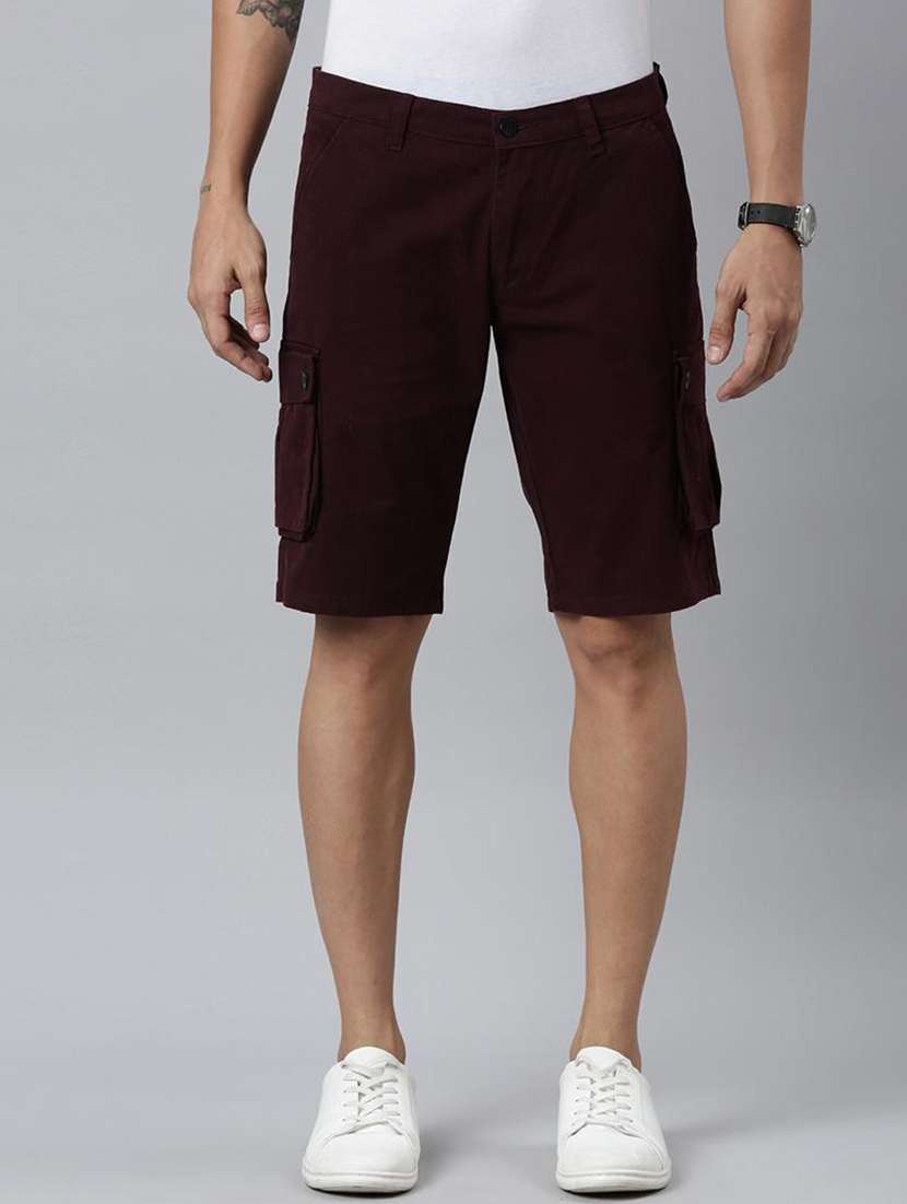 men maroon denim s short