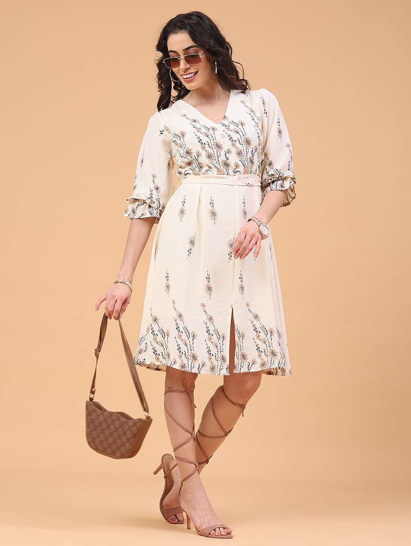 women beige cotton a-line dress