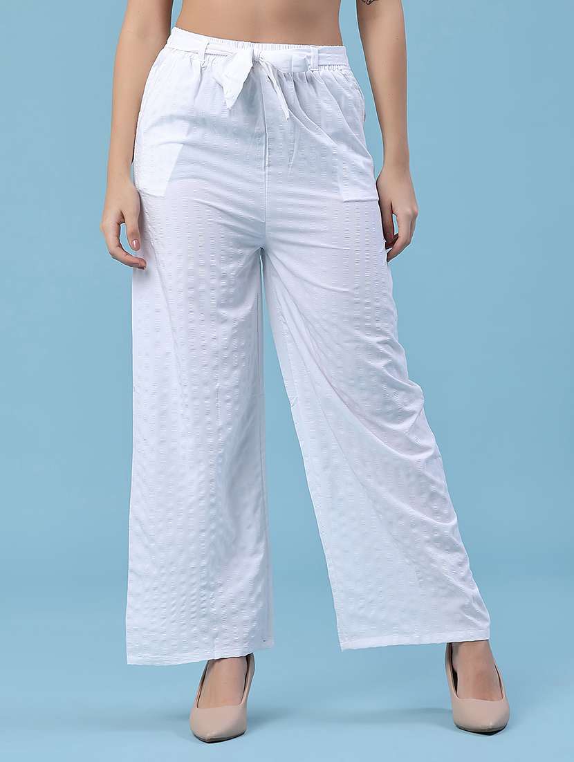 women self design mid rise wide leg trouser
