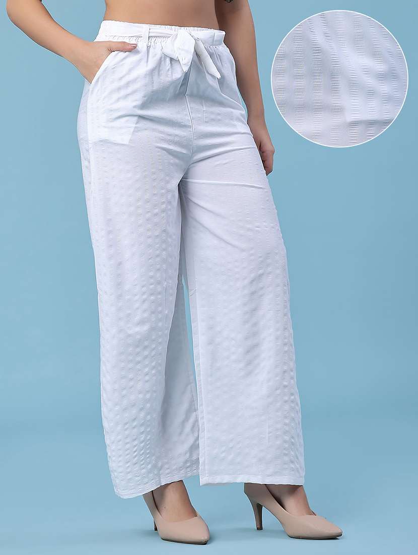 women self design mid rise wide leg trouser - 22464035 -  Standard Image - 2
