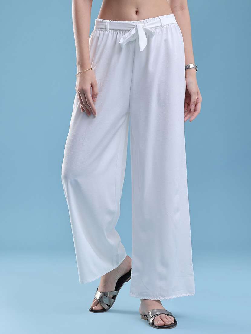 women solid mid rise wide leg trouser - 22464040 -  Standard Image - 2