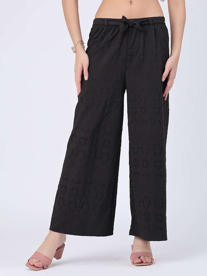women self design mid rise wide leg trouser