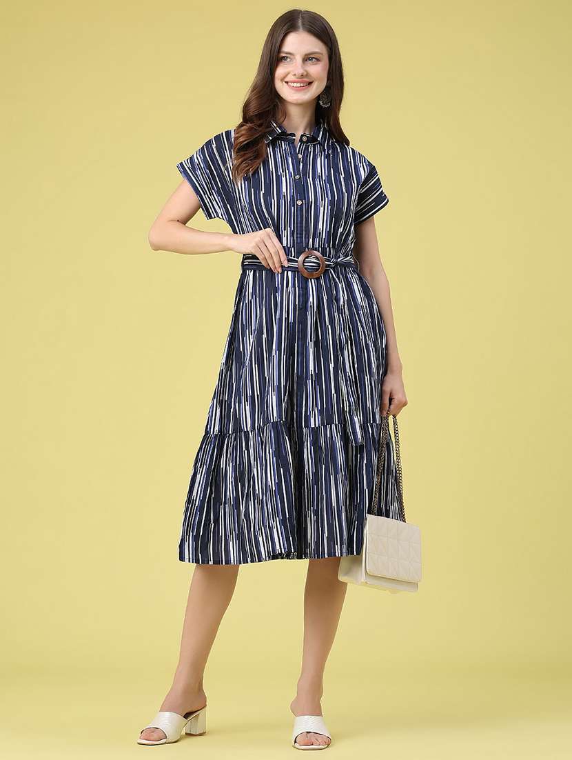 women printed short sleeves tiered dress