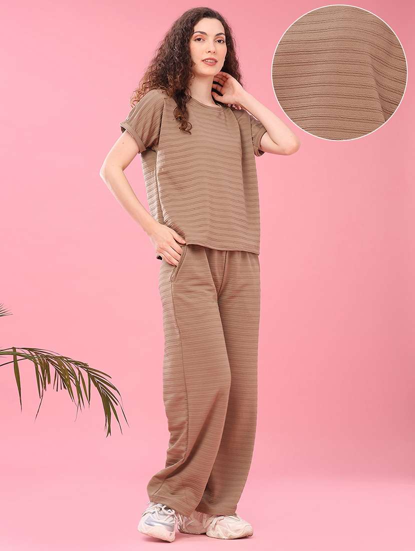 women self design short sleeves top and trouser co-ord set - 22464114 -  Standard Image - 2