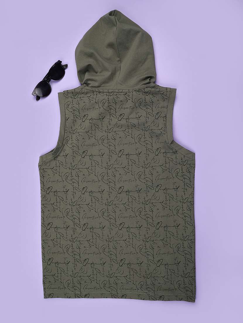 Boys Printed Sleeveless Hooded T-shirt - 22464254 -  Standard Image - 2