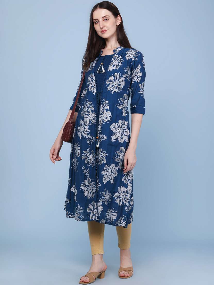 women printed three quarter sleeve kurta - 22464280 -  Standard Image - 2