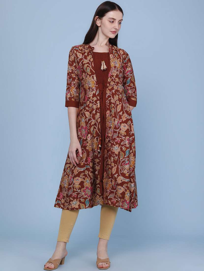 women printed three quarter sleeve kurta
