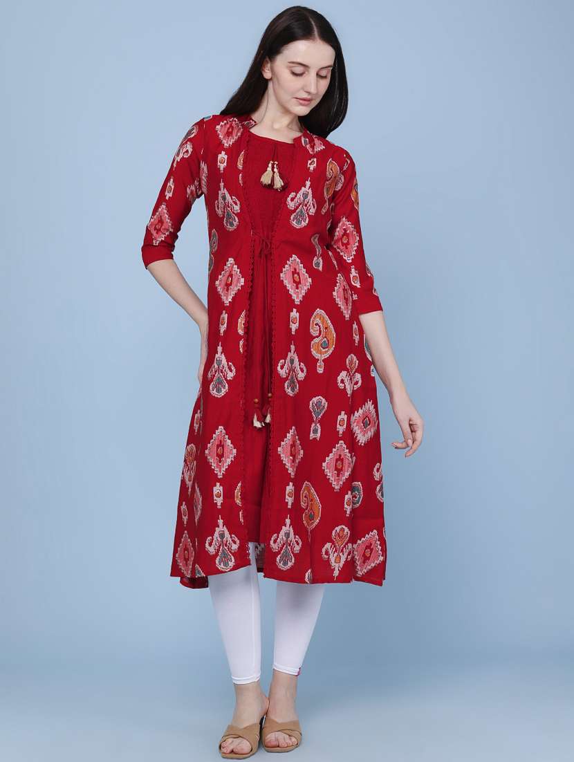 women printed three quarter sleeve kurta - 22464284 -  Standard Image - 2