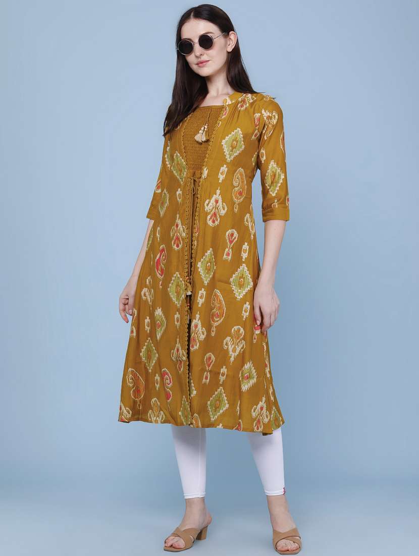 women printed three quarter sleeve kurta - 22464285 -  Standard Image - 2