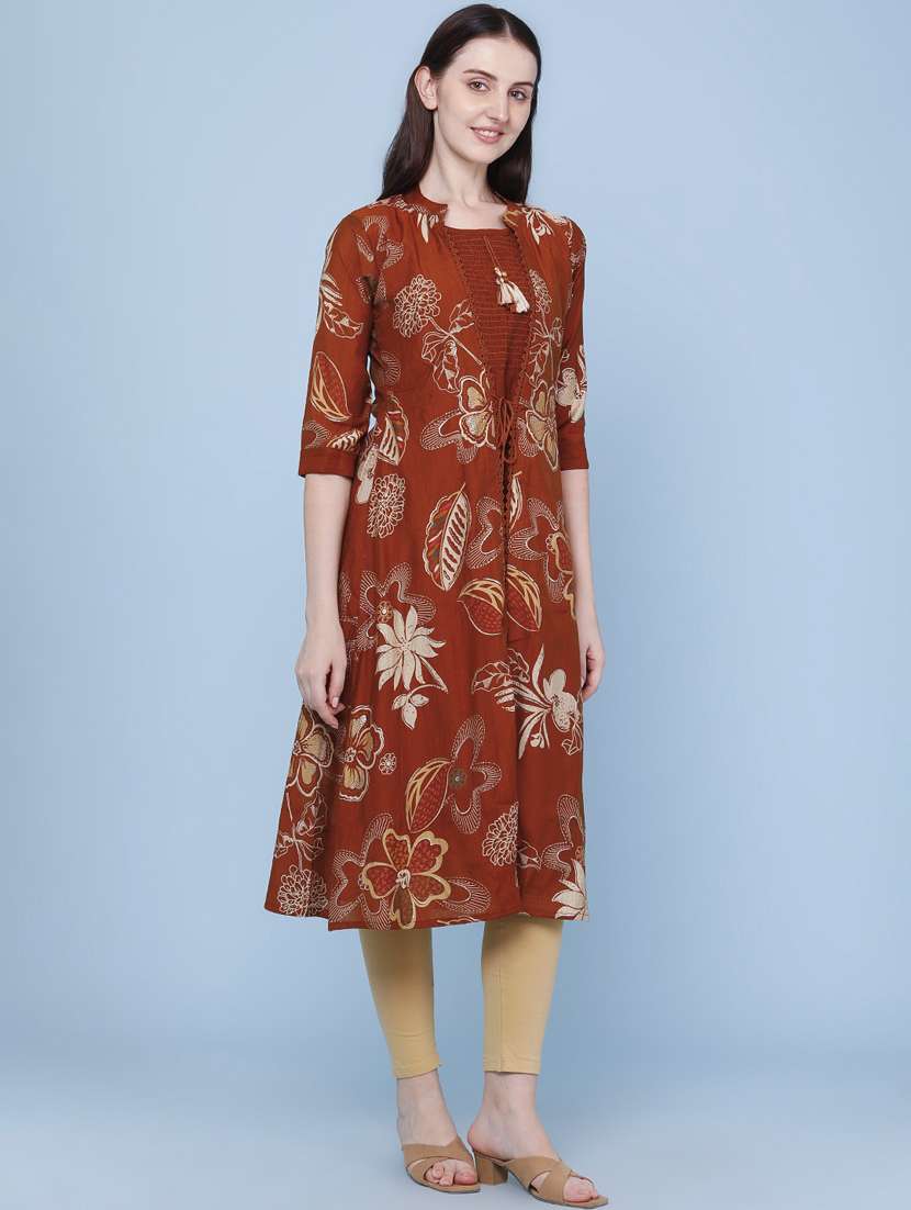 women printed three quarter sleeve kurta - 22464288 -  Standard Image - 2
