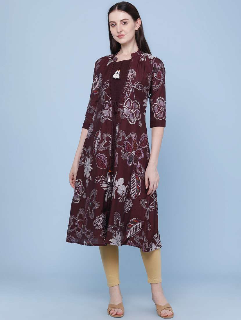 Women Printed Three Quarter Sleeve Kurta - 22464289 -  Standard Image - 2