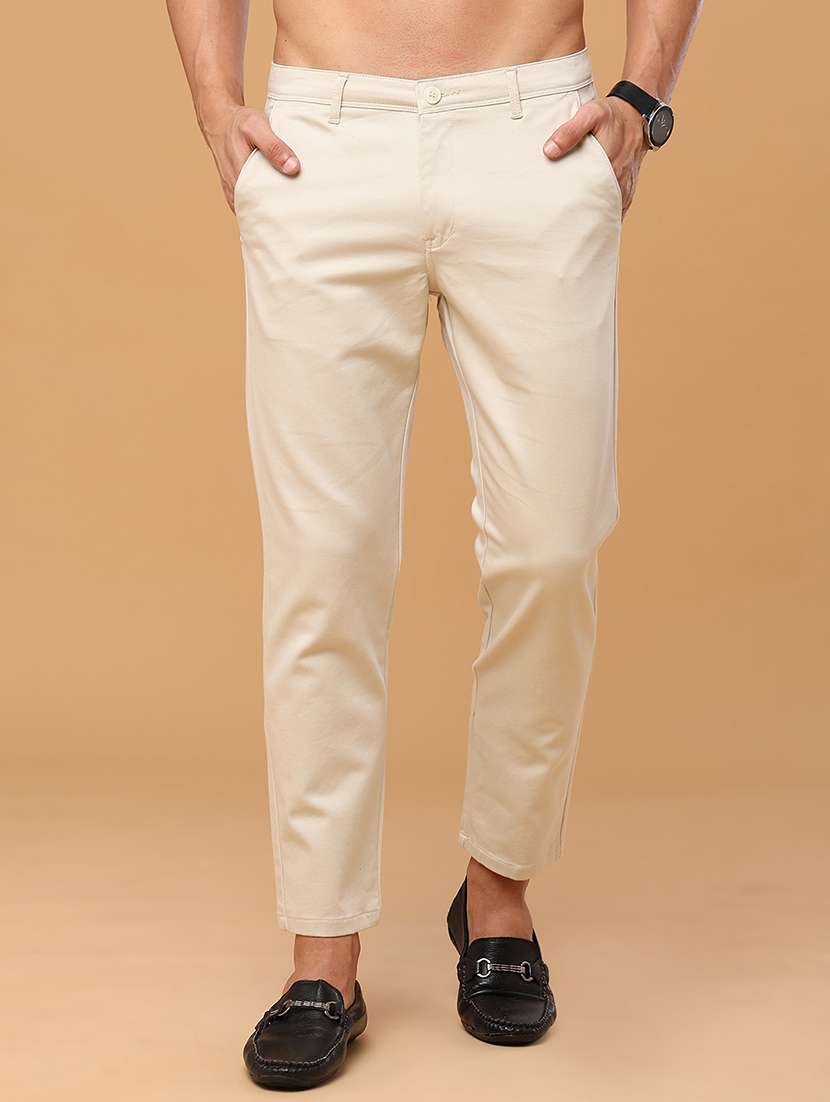 men solid mid rise chinos casual trouser
