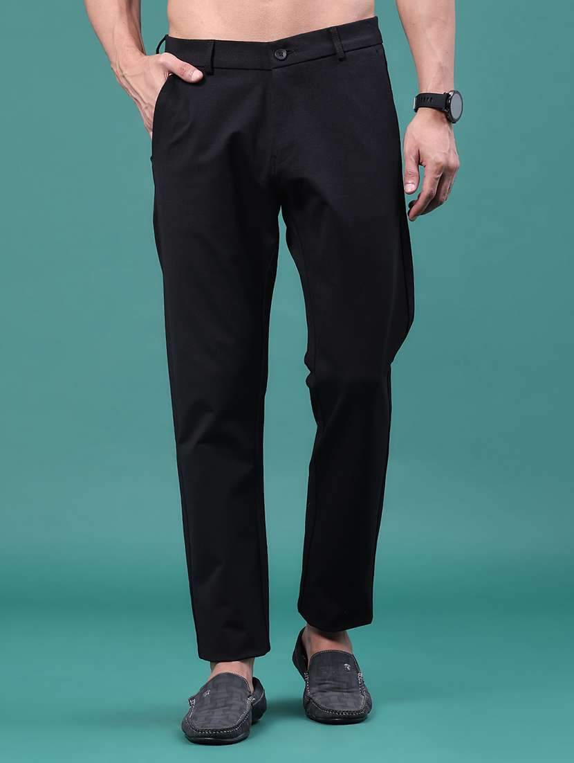 men solid mid rise chinos casual trouser
