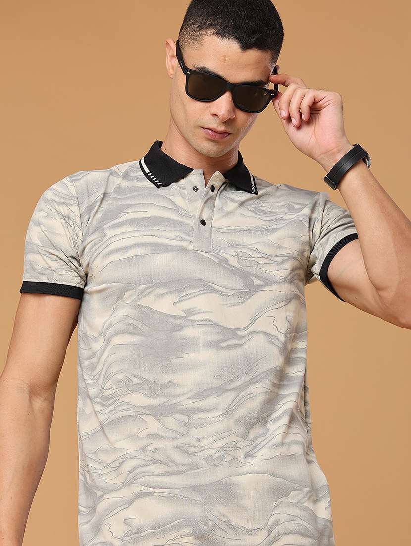 men printed short sleeve regular fit polo t-shirt