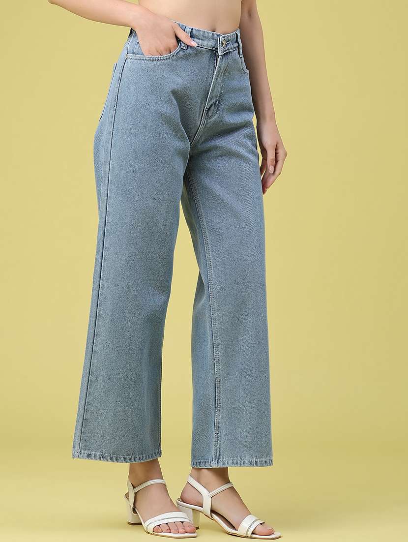 women solid high rise wide leg jeans - 22464662 -  Standard Image - 2