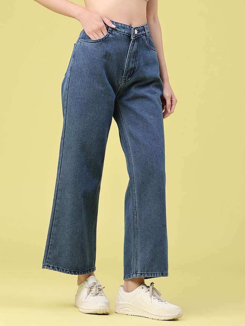 women solid high rise wide leg jeans - 22464663 -  Standard Image - 2