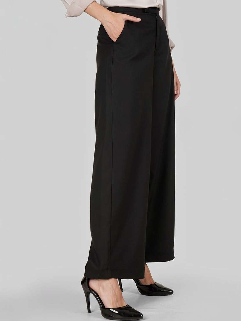 women black polyester wide leg trouser - 22464769 -  Standard Image - 2