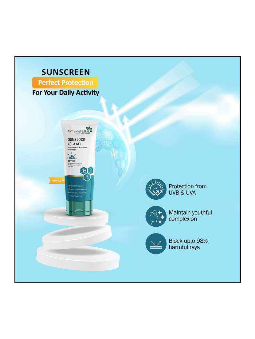 7daysnatural spf 50+ sunblock aqua gel sunscreen with ceramide & vitamin c 50g - 22464783 -  Standard Image - 2