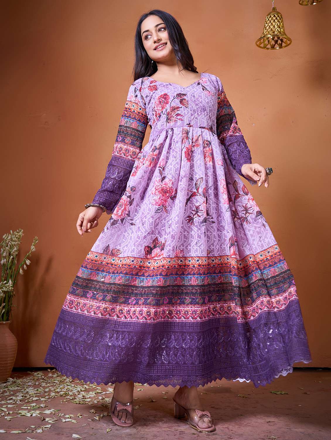 women multi colored georgette fit & flare gown