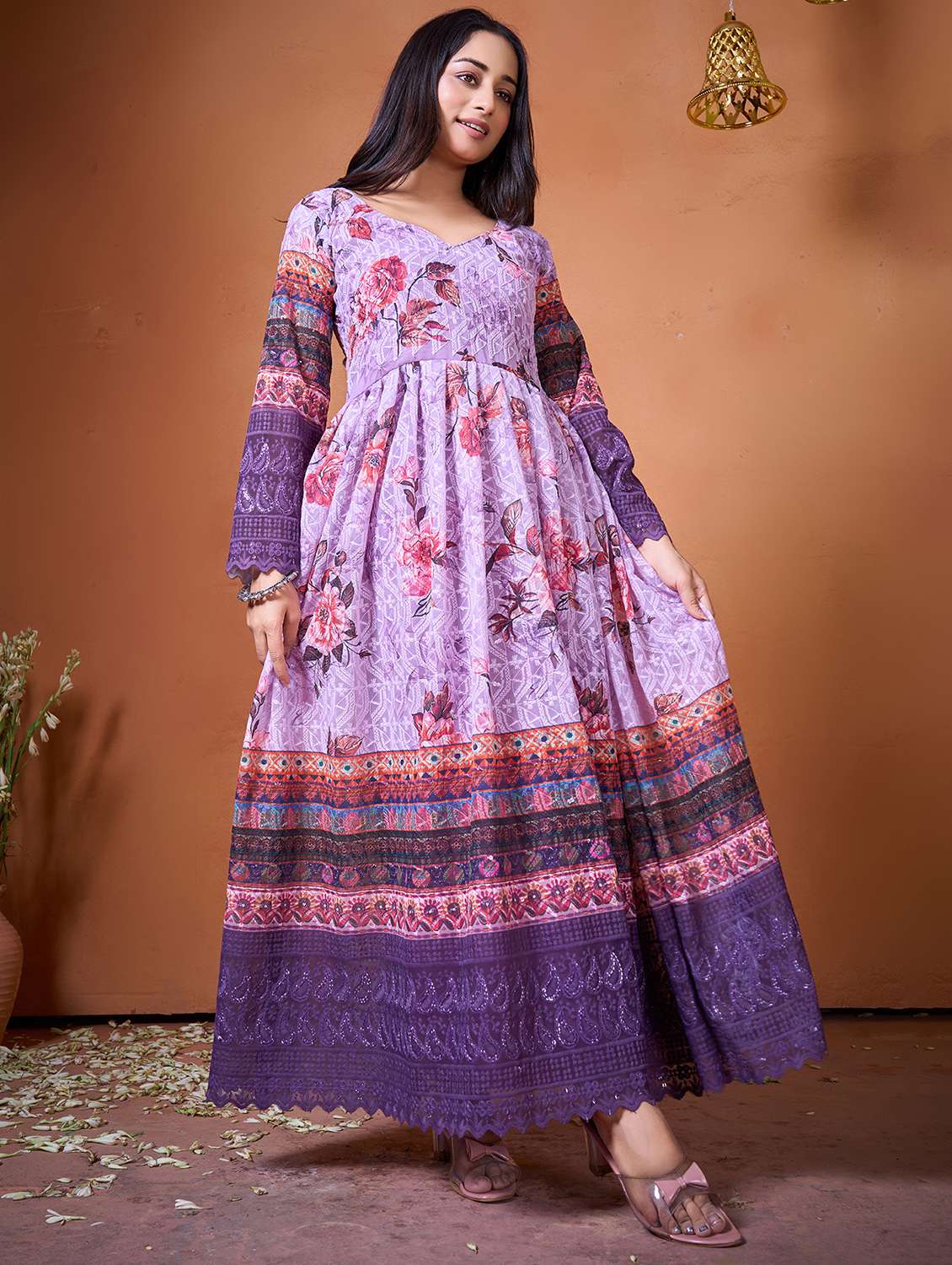 women multi colored georgette fit & flare gown - 22464840 -  Standard Image - 2
