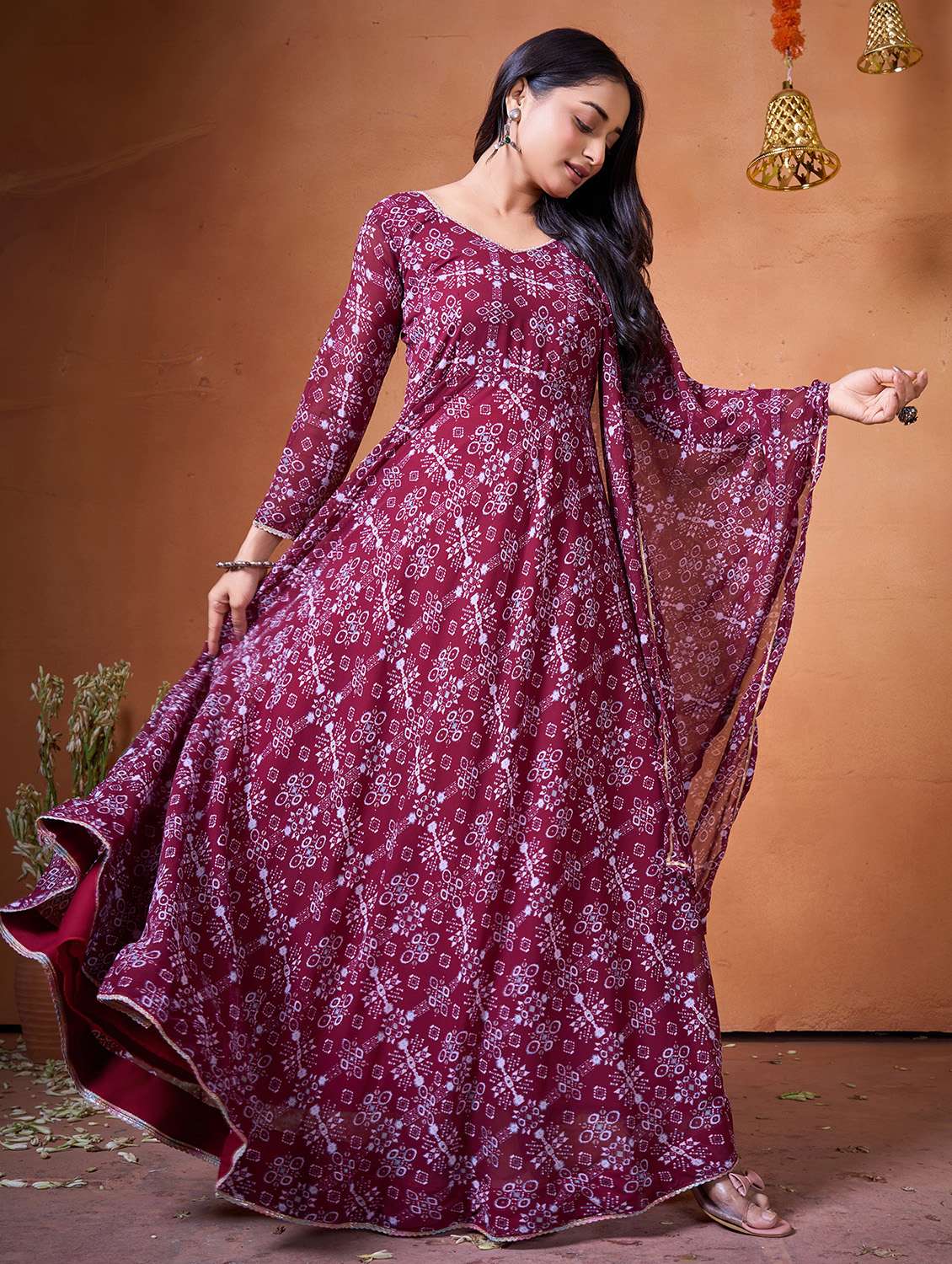 women maroon georgette fit & flare gown - 22464841 -  Standard Image - 2