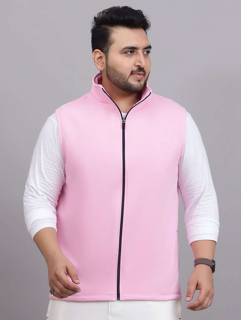 men pink cotton blend casual jacket