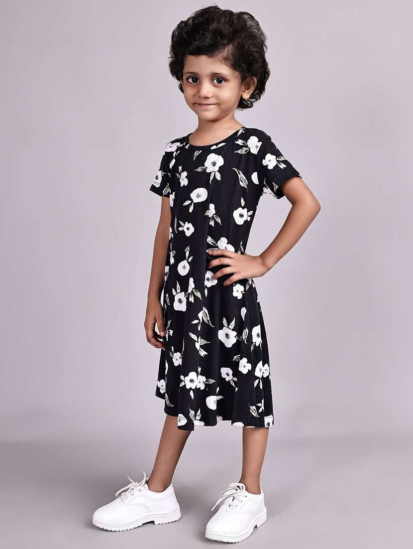 girl black cotton fit & flare dress - 22464969 -  Standard Image - 2