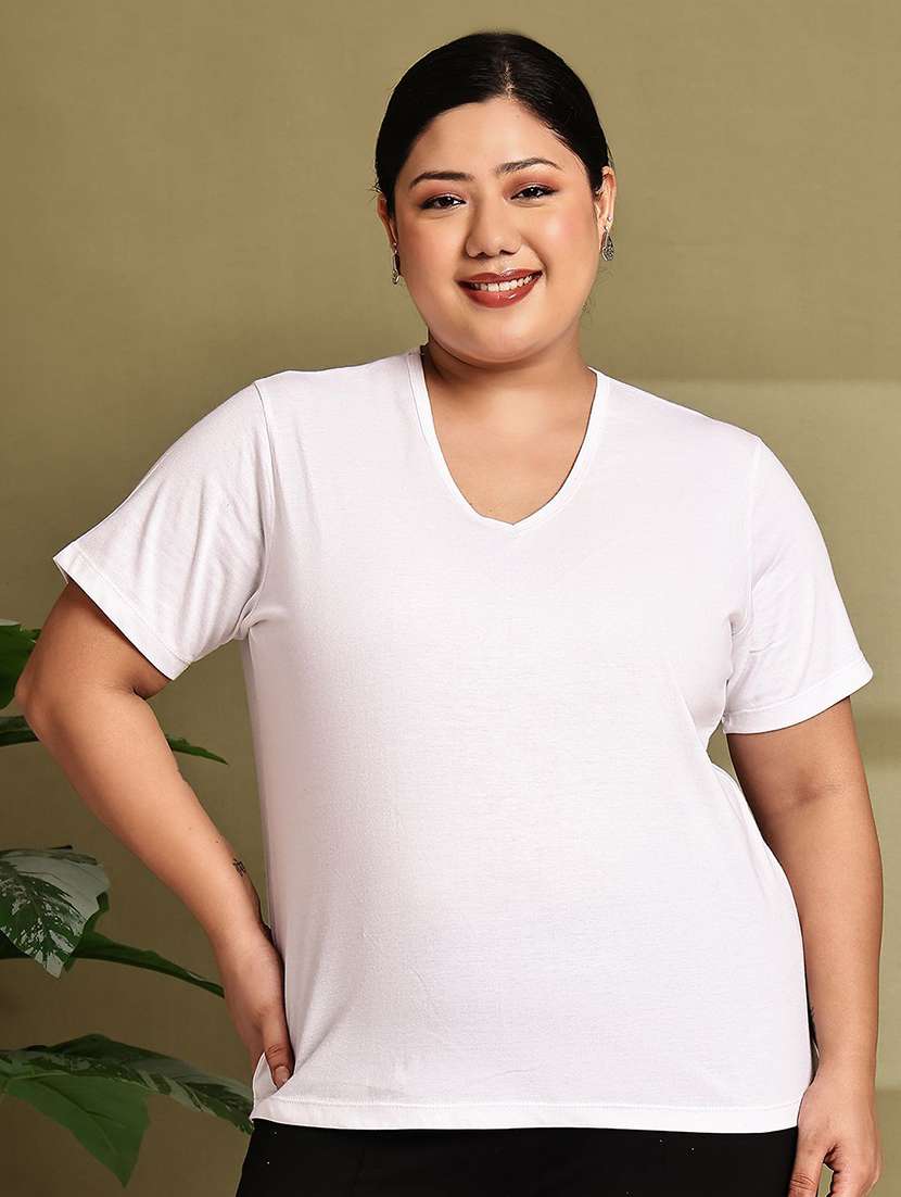 women solid white cotton regular t-shirt