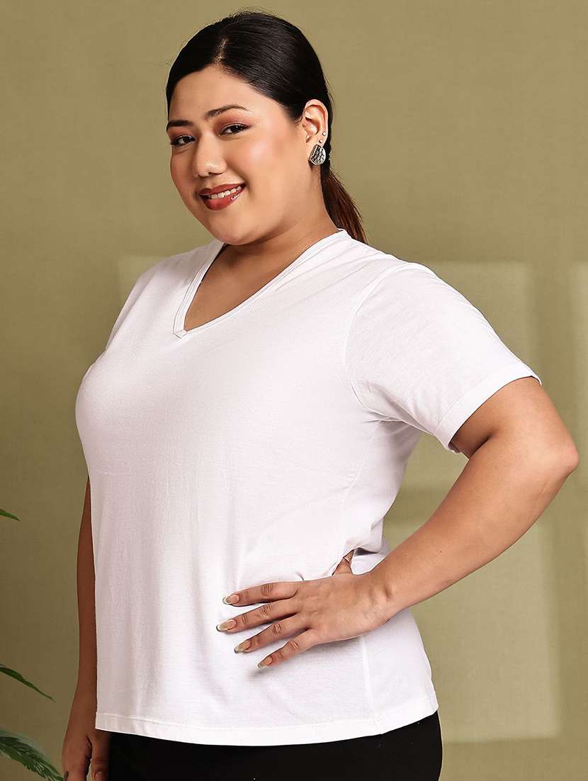 women solid white cotton regular t-shirt - 22465132 -  Standard Image - 2