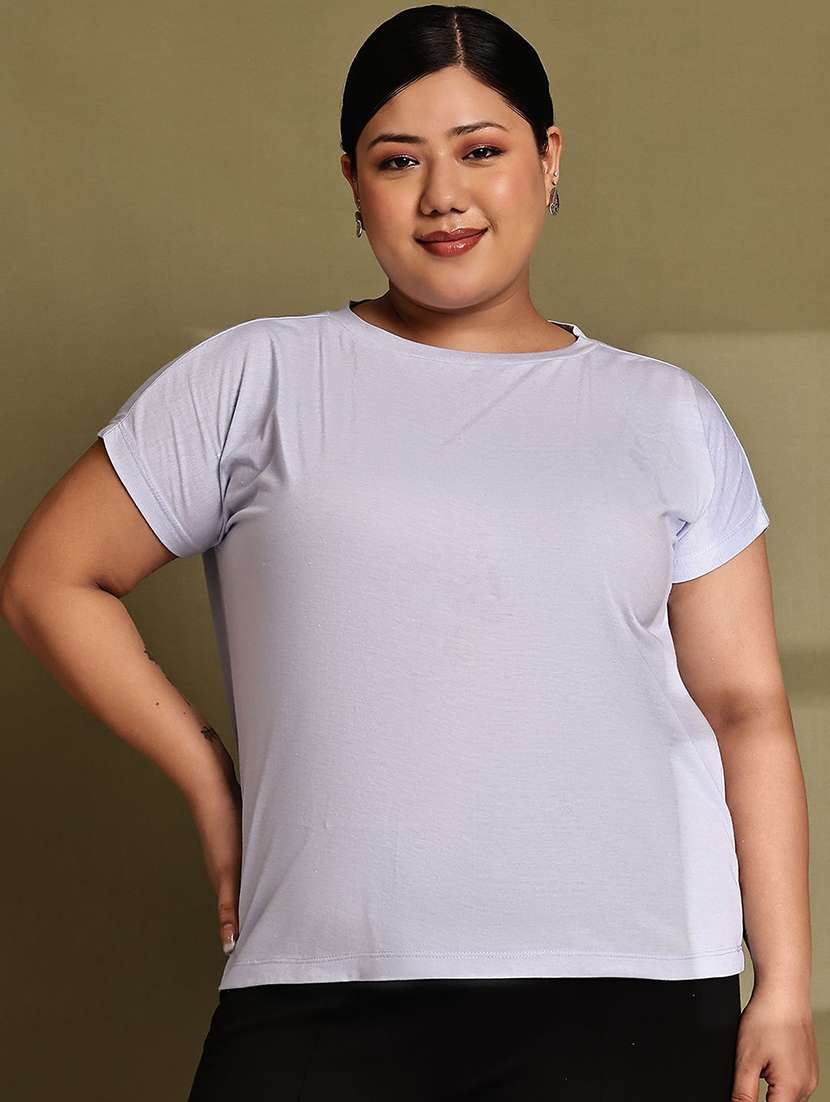 women solid light blue cotton regular t-shirt