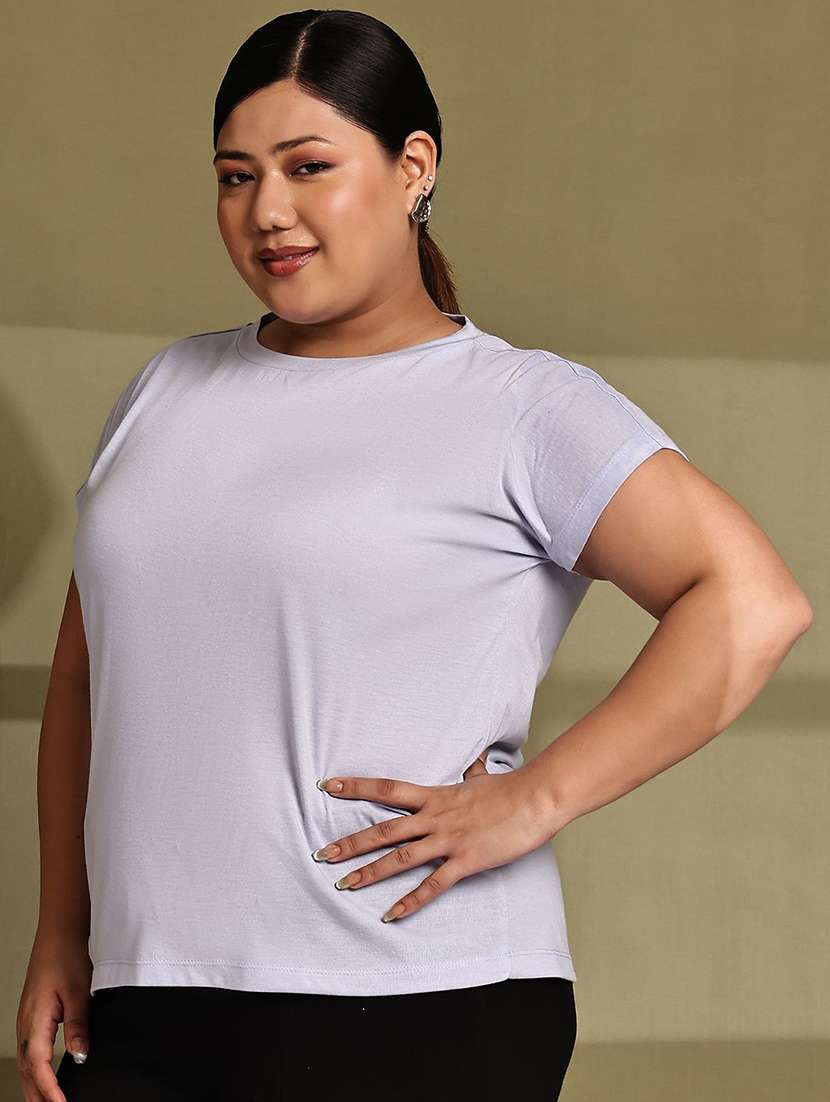 women solid light blue cotton regular t-shirt - 22465133 -  Standard Image - 2