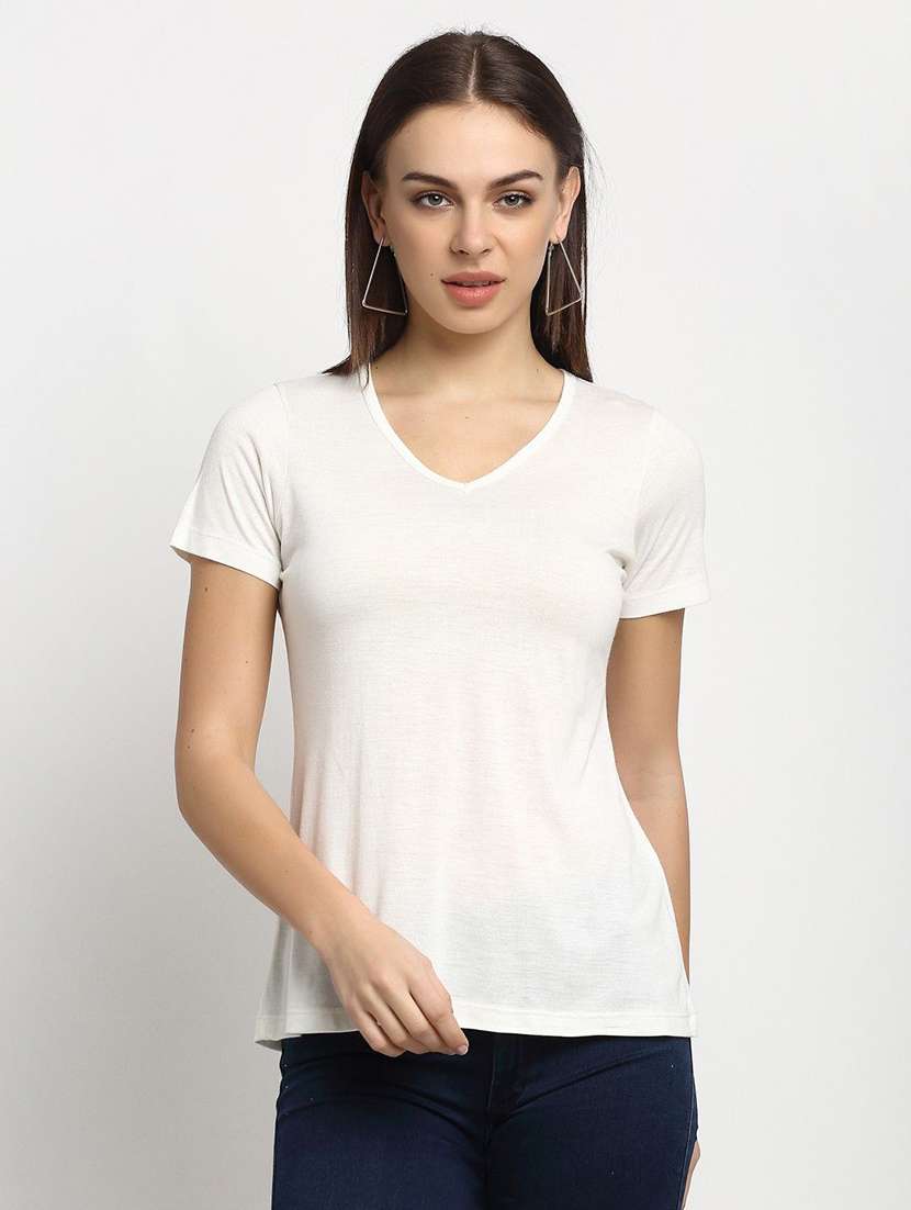 women solid white cotton regular t-shirt