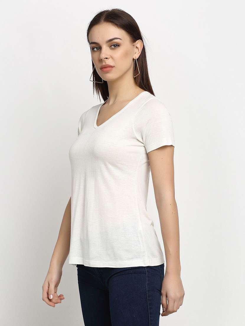 women solid white cotton regular t-shirt - 22465137 -  Standard Image - 2