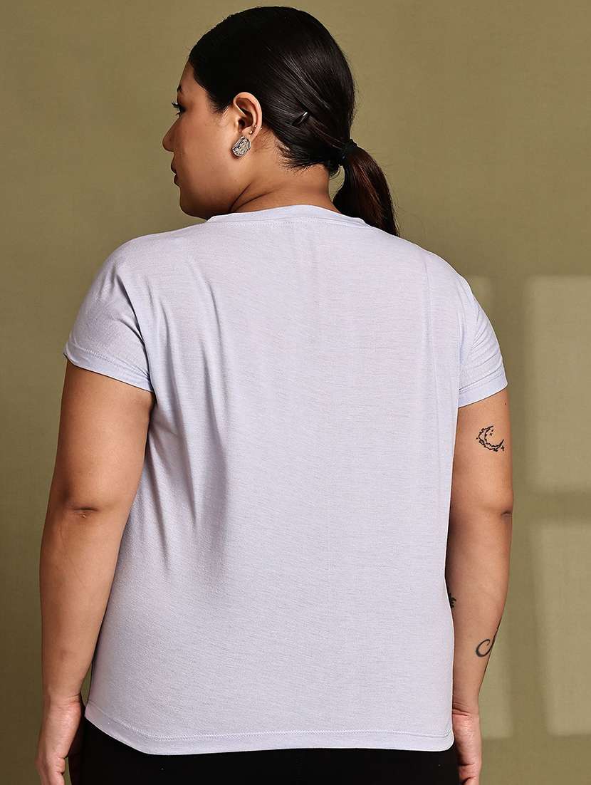 women solid blue cotton regular t-shirt - 22465142 -  Standard Image - 2