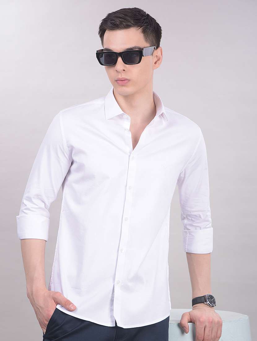 men solid long sleeve slim fit casual shirt