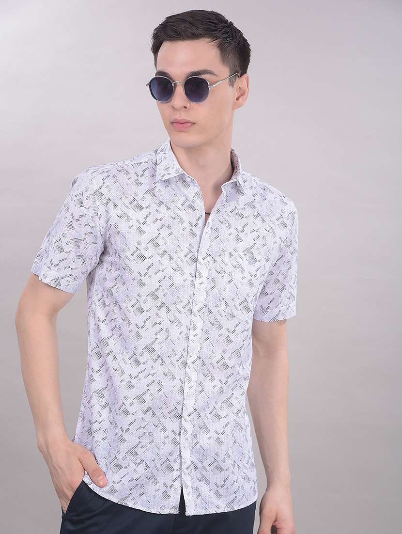men printed short sleeve slim fit casual shirt