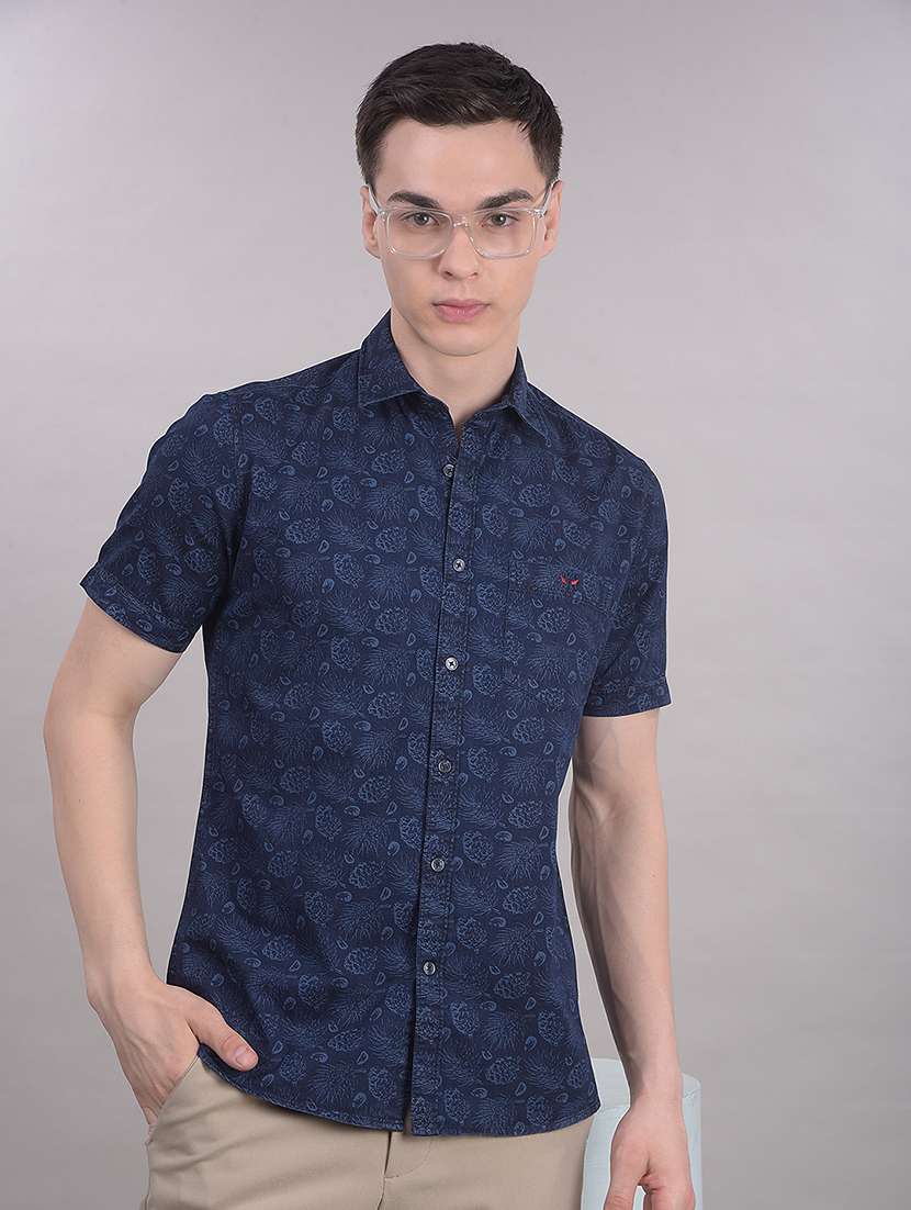 men printed short sleeve slim fit casual shirt