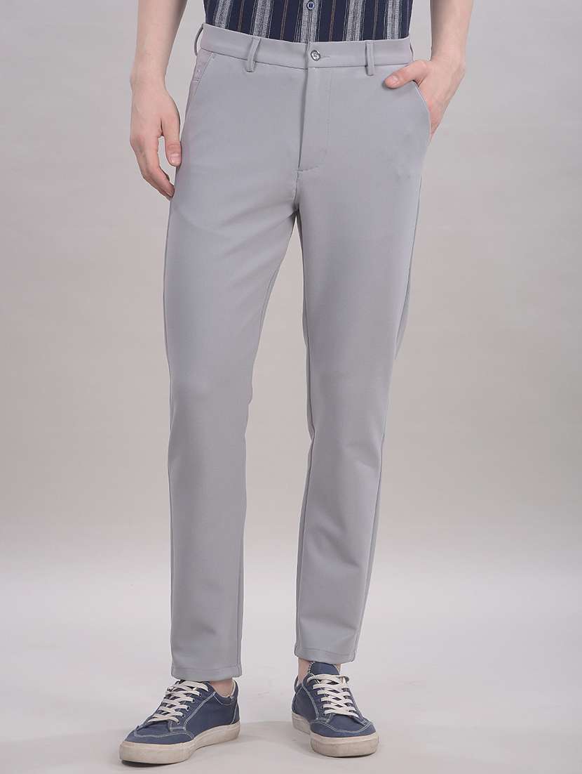 men solid mid rise chinos casual trouser