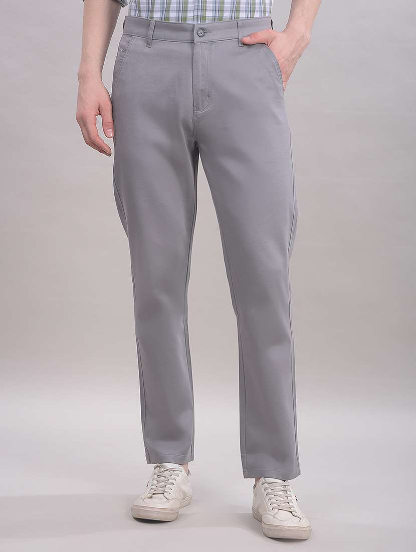 men solid mid rise chinos casual trouser