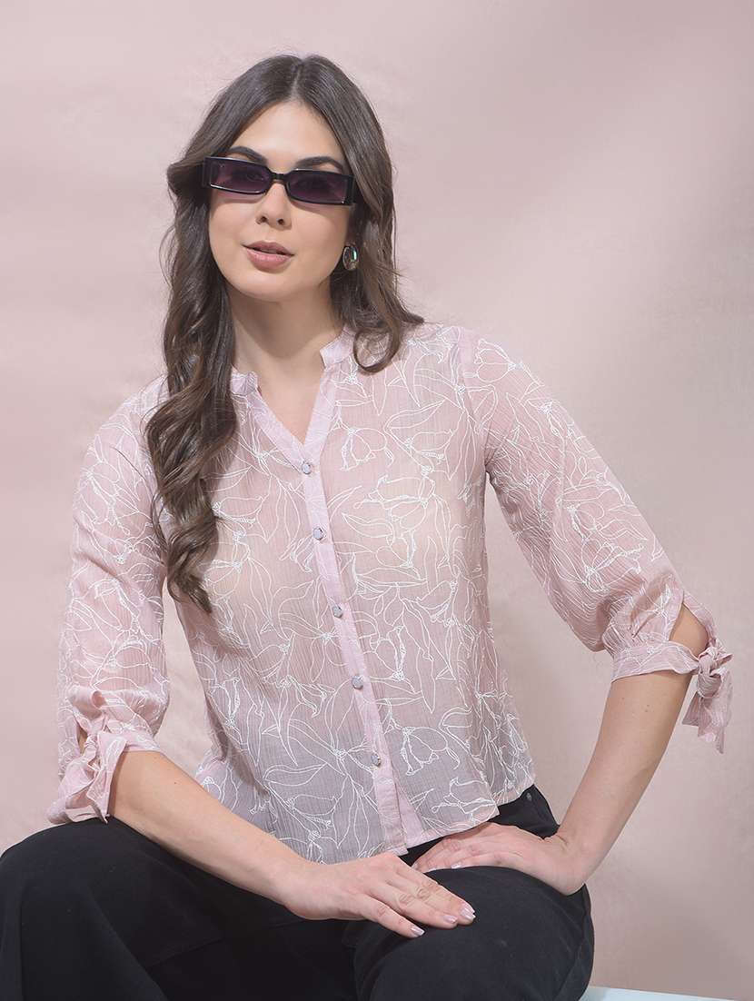 women printed mandarin collar regular fit shirt