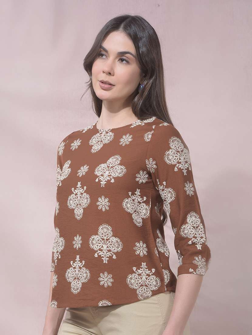 Women Printed Round Neck Regular Fit Top - 22465298 -  Standard Image - 2