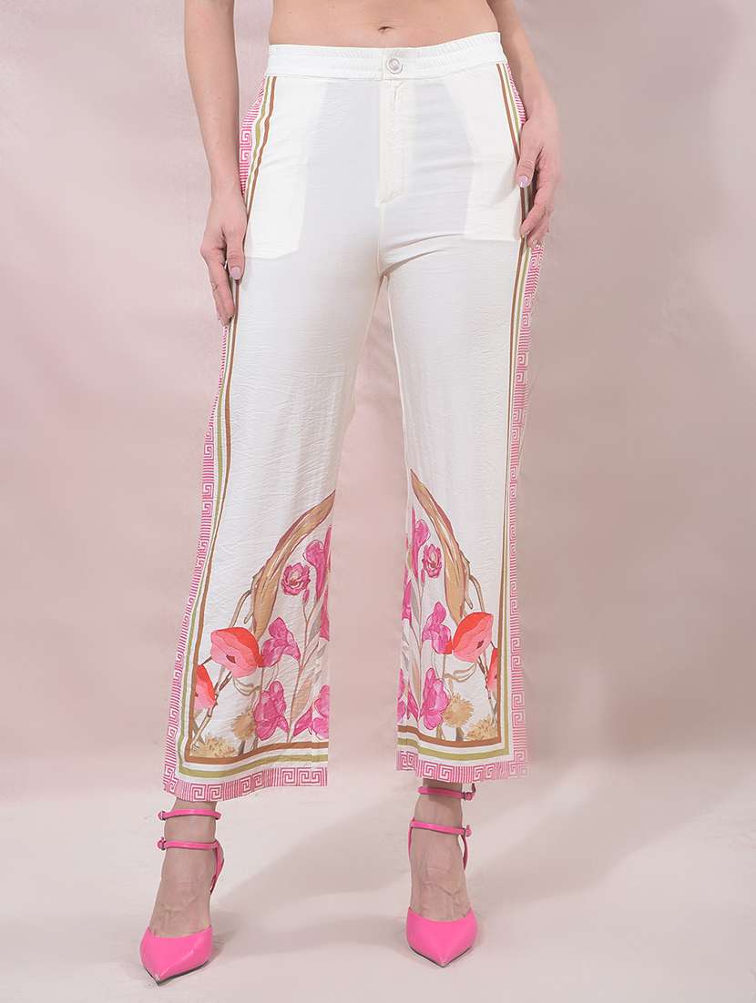 women printed mid rise straight fit trouser