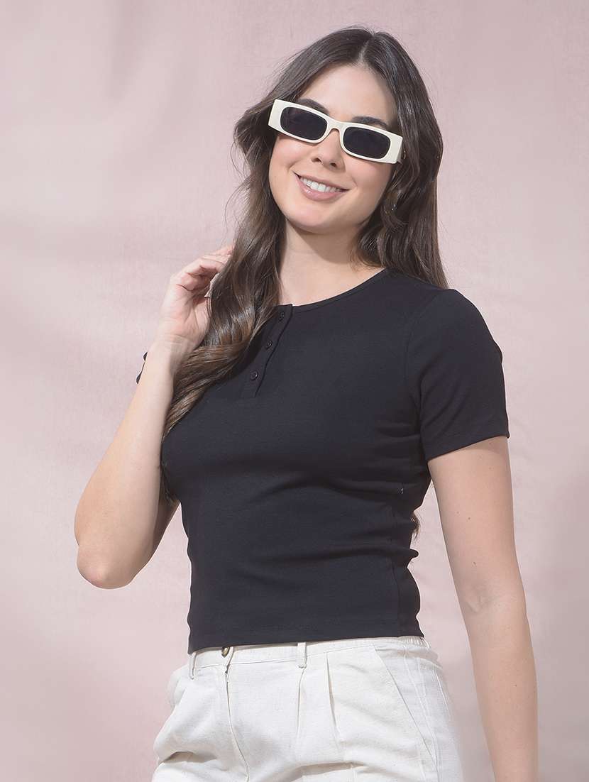 women solid round neck short sleeves t-shirt