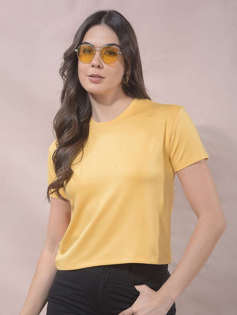 women solid round neck short sleeves t-shirt