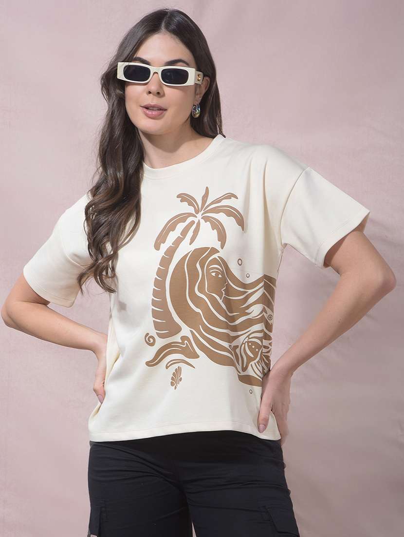 women printed round neck short sleeves t-shirt