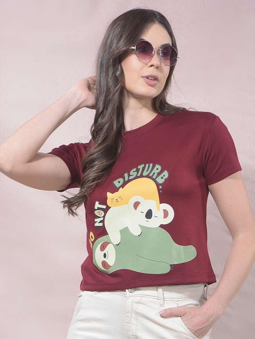 women printed round neck short sleeves t-shirt
