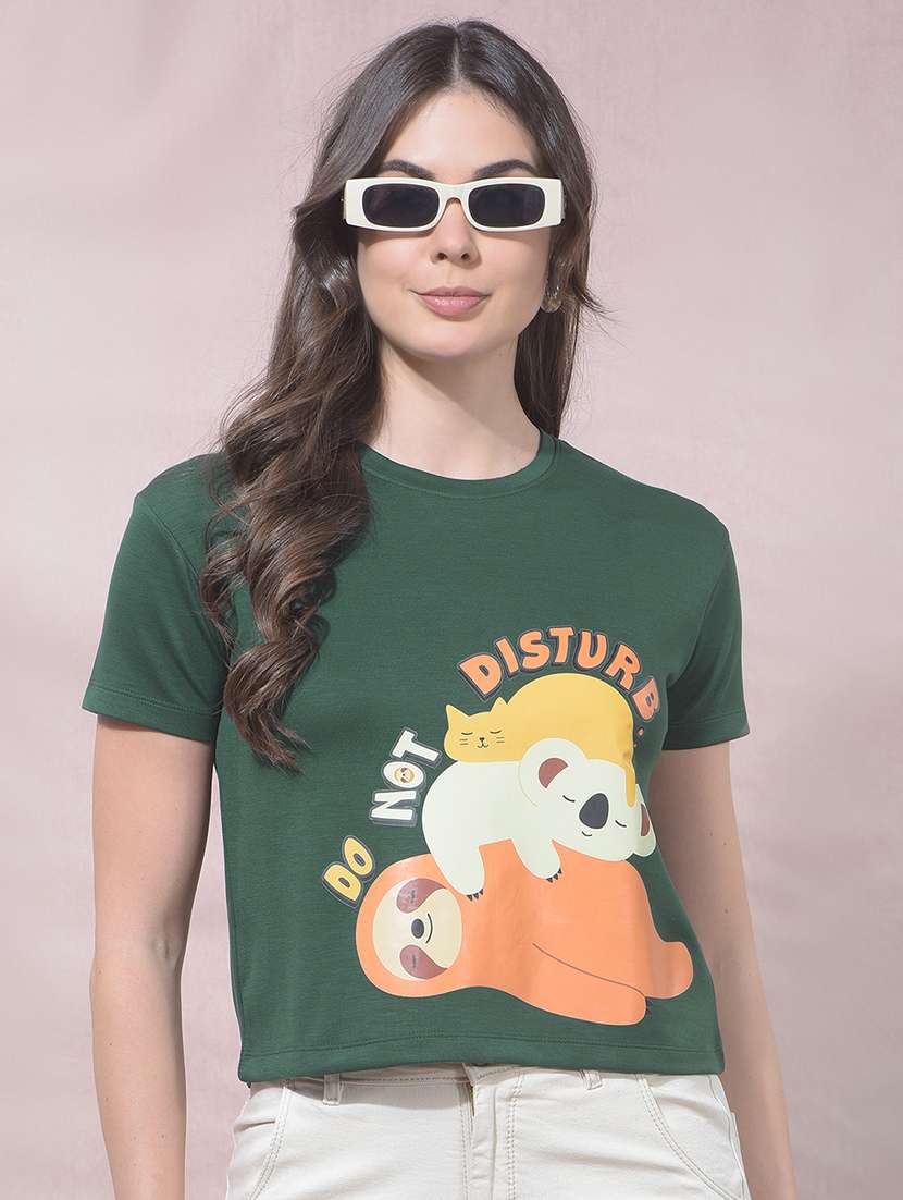 women printed round neck regular t-shirt