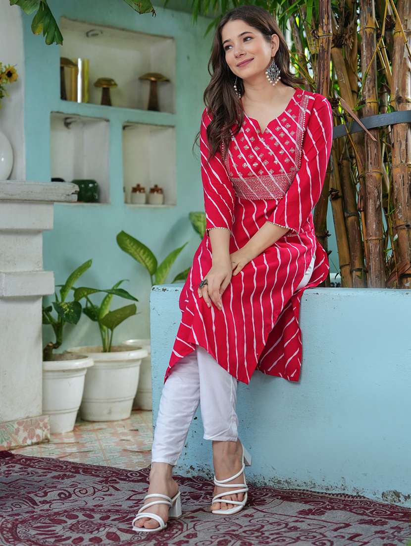 women pink cotton blend straight kurta - 22465779 -  Standard Image - 2